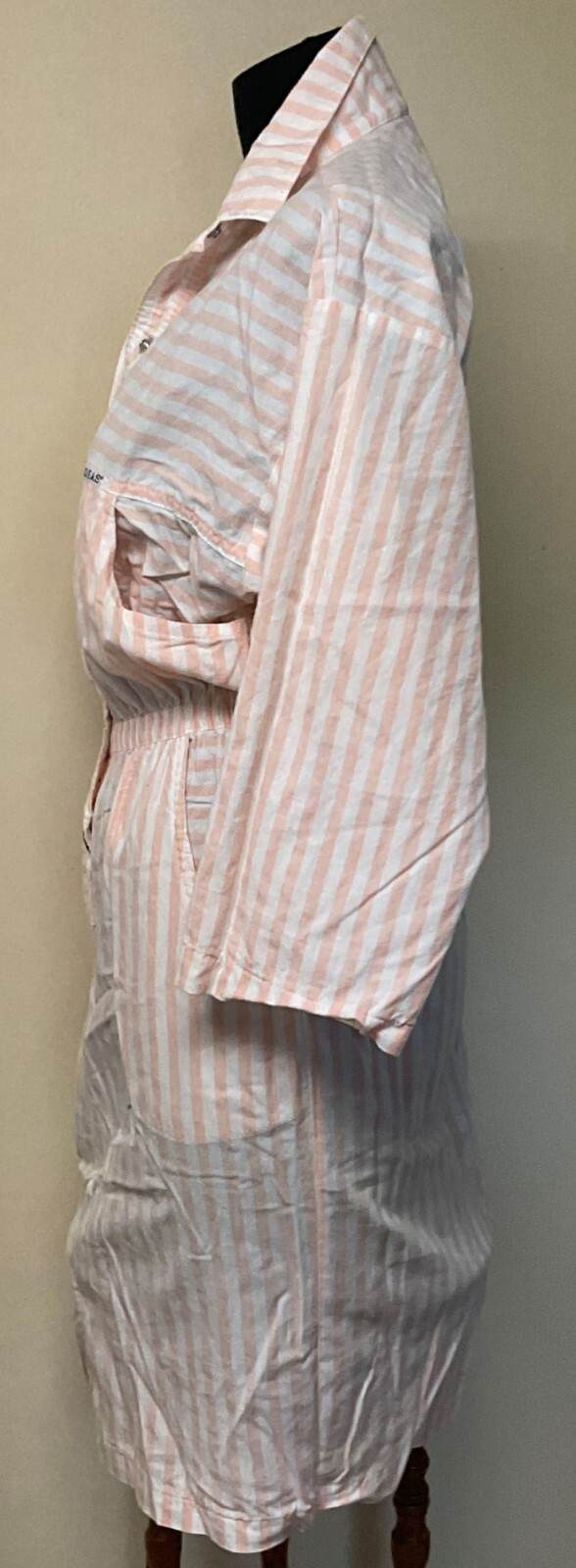 1980s Pink and White Striped Pop Collar Dress with Pockets by Ideas Size Medium