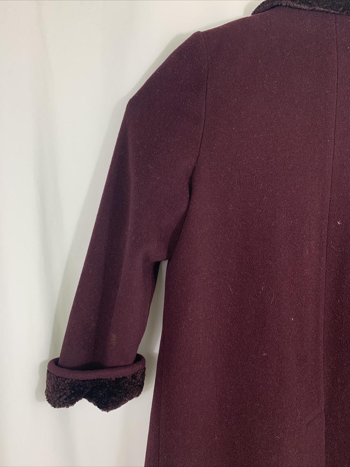 Vintage 80s Alorna Long Plum Wool Coat 12 Petite Evening Duster Velvet Trim