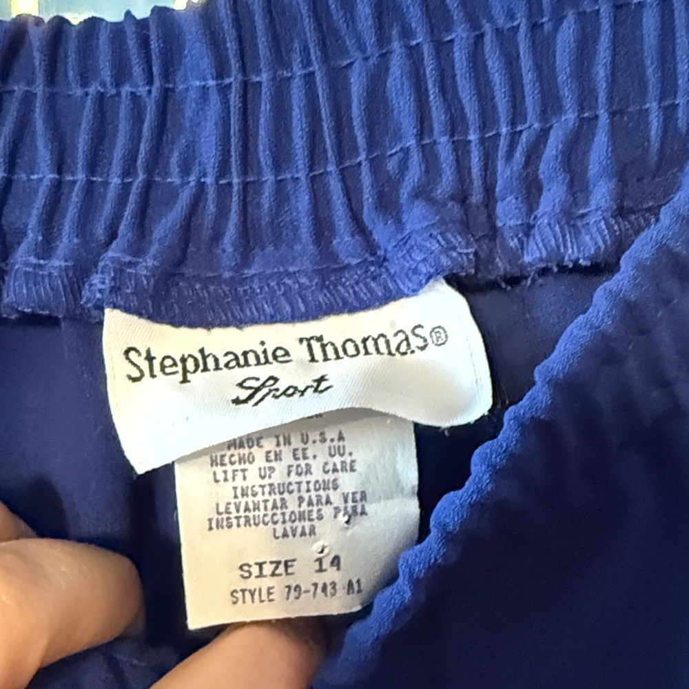 Stephanie Thomas Sport Vintage 3 Piece Set Blue Abstract Jacket Skirt Pant 14 16
