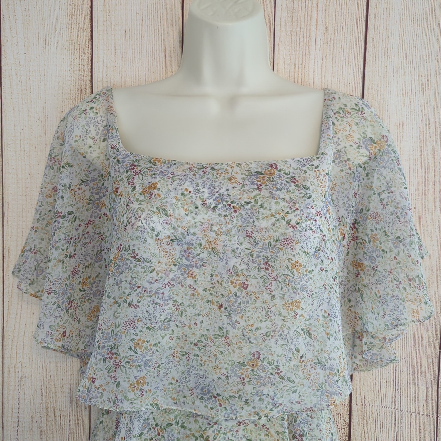 60s / 70s Vintage Marita Anthony Muto Dainty Floral Tiered Tulle Dress Small