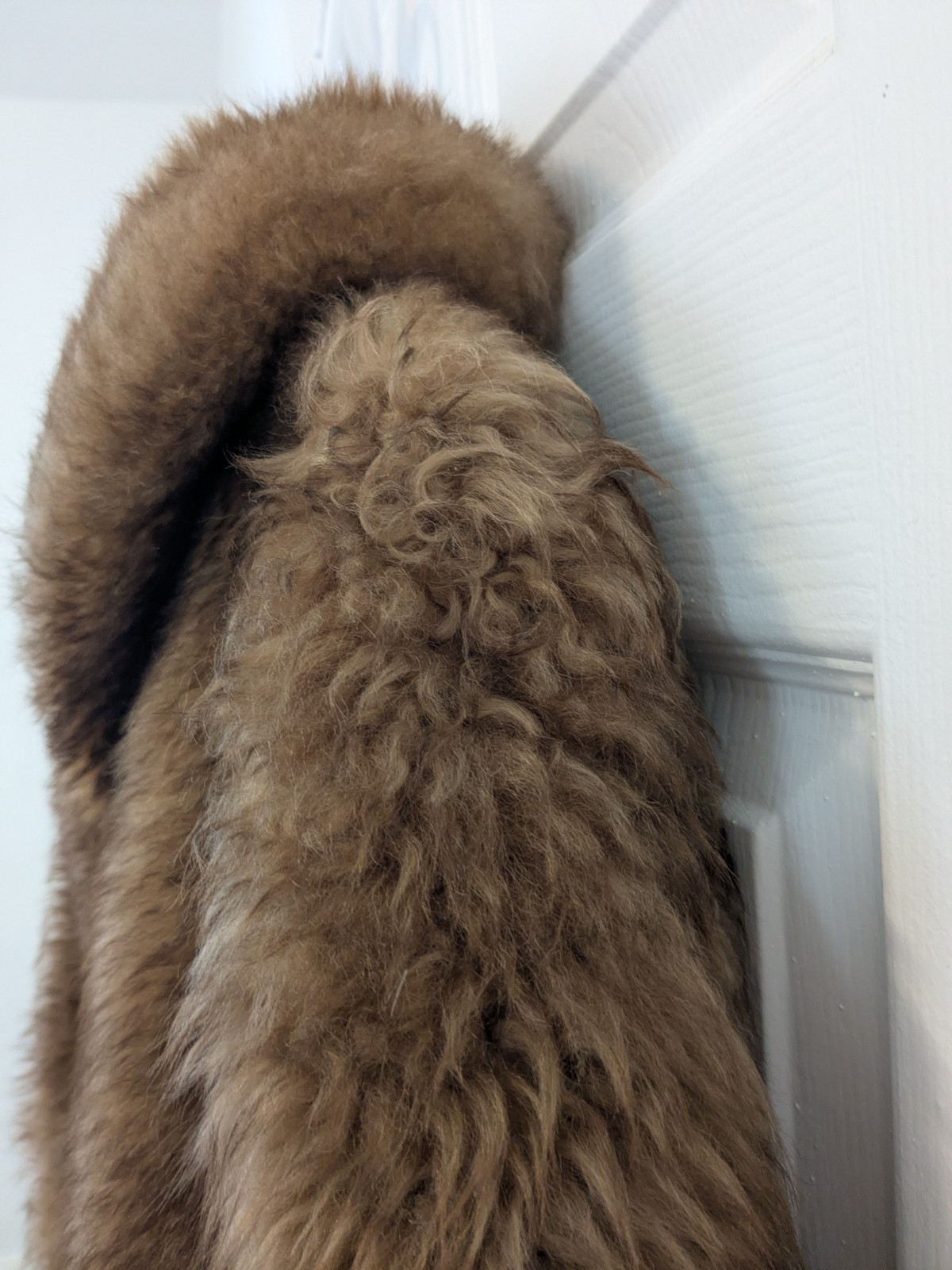 Vtg Ardney Genuine Suede Lamb Shearling Long Pile Wool Puffer Bomber Size 12 Tan