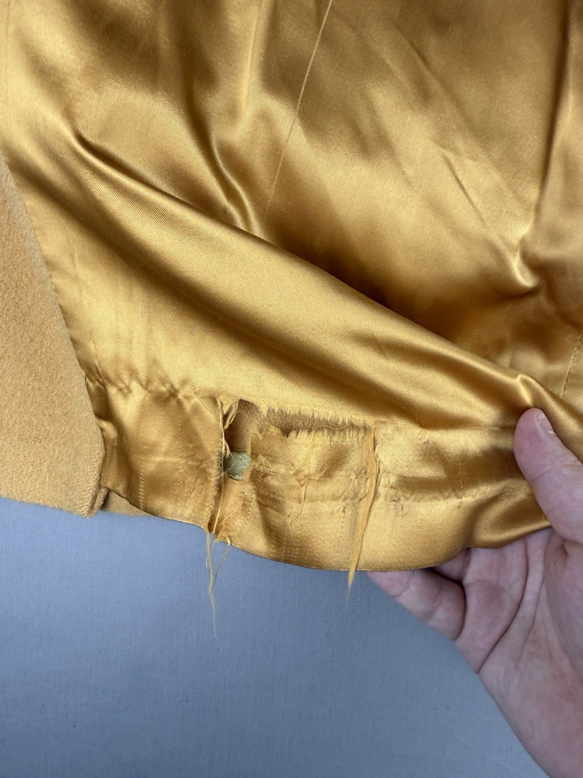 60’s VINTAGE Yellow Wool Double Breasted Women’s Pea Coat Size Medium Half Belt