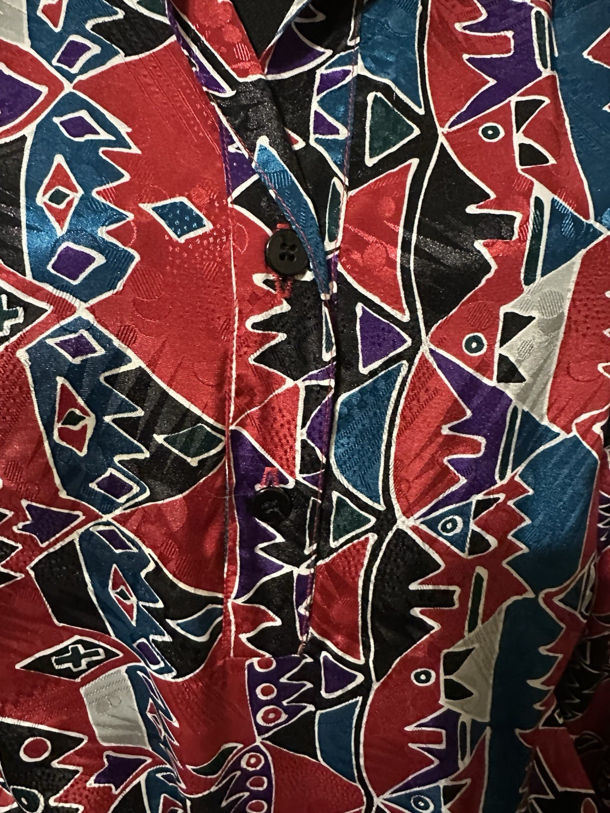 Vintage Da-Rue Of California Geometric Long Sleeve Elastic Waist Blouse Med?