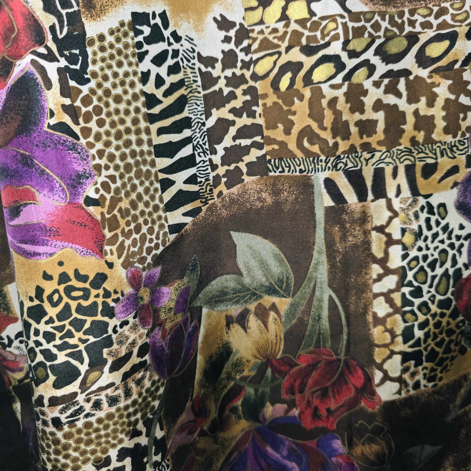 Stunt Sz XL 100% Silk Cheetah Giraffe Zebra Roses Floral Print Tank Top Blouse