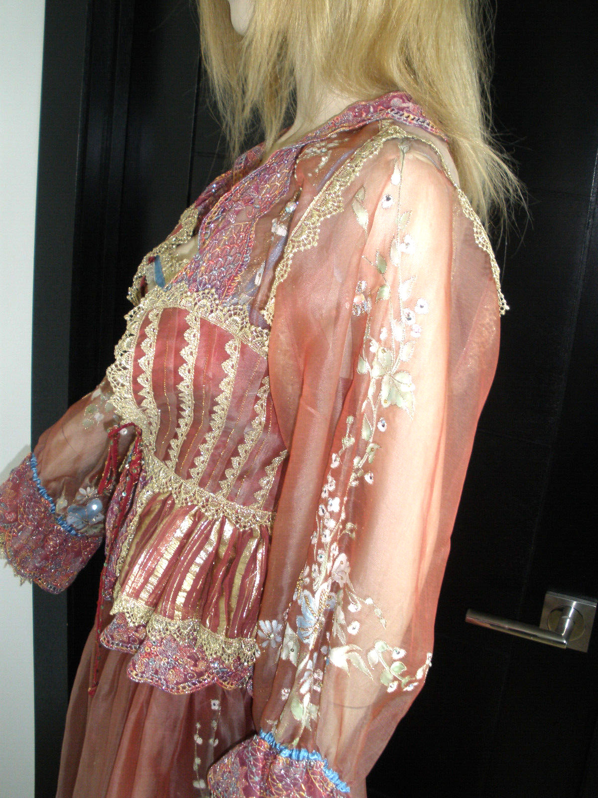 $40K NEVER WORN QUEEN ELIZABETH ROYAL DRESSMAKER SILK PAINTED JEWELED DRESS GOWN