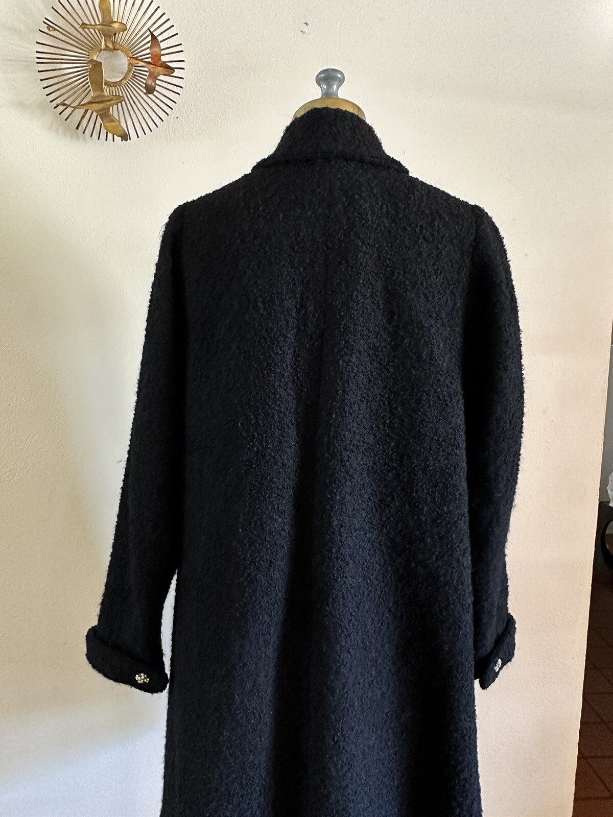 1940s Boucle Wool Swing Coat Holiday Shawl Collar Jacket Rhinestone Cuff 50s VTG