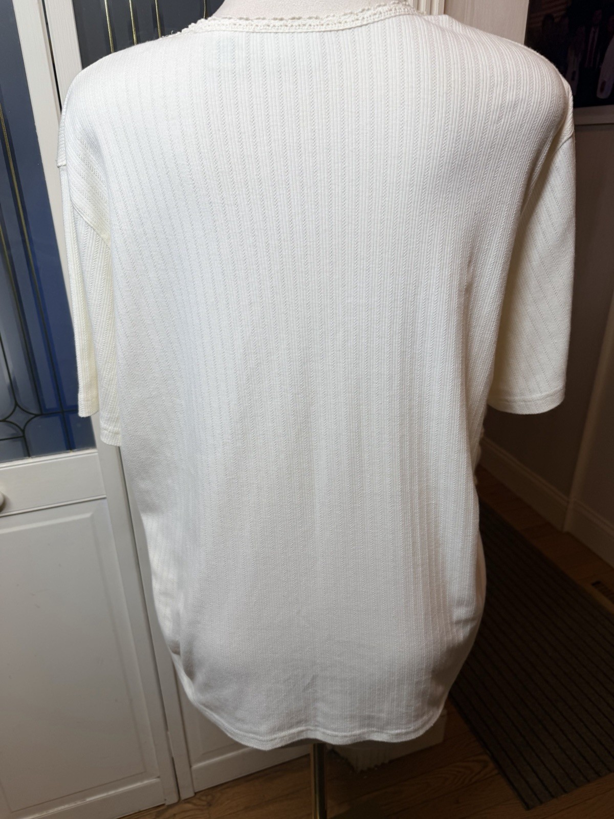 Vintage Classic Elements Woman Ivory Rib Knit Top Crochet Trim Plus Size 20W 22W