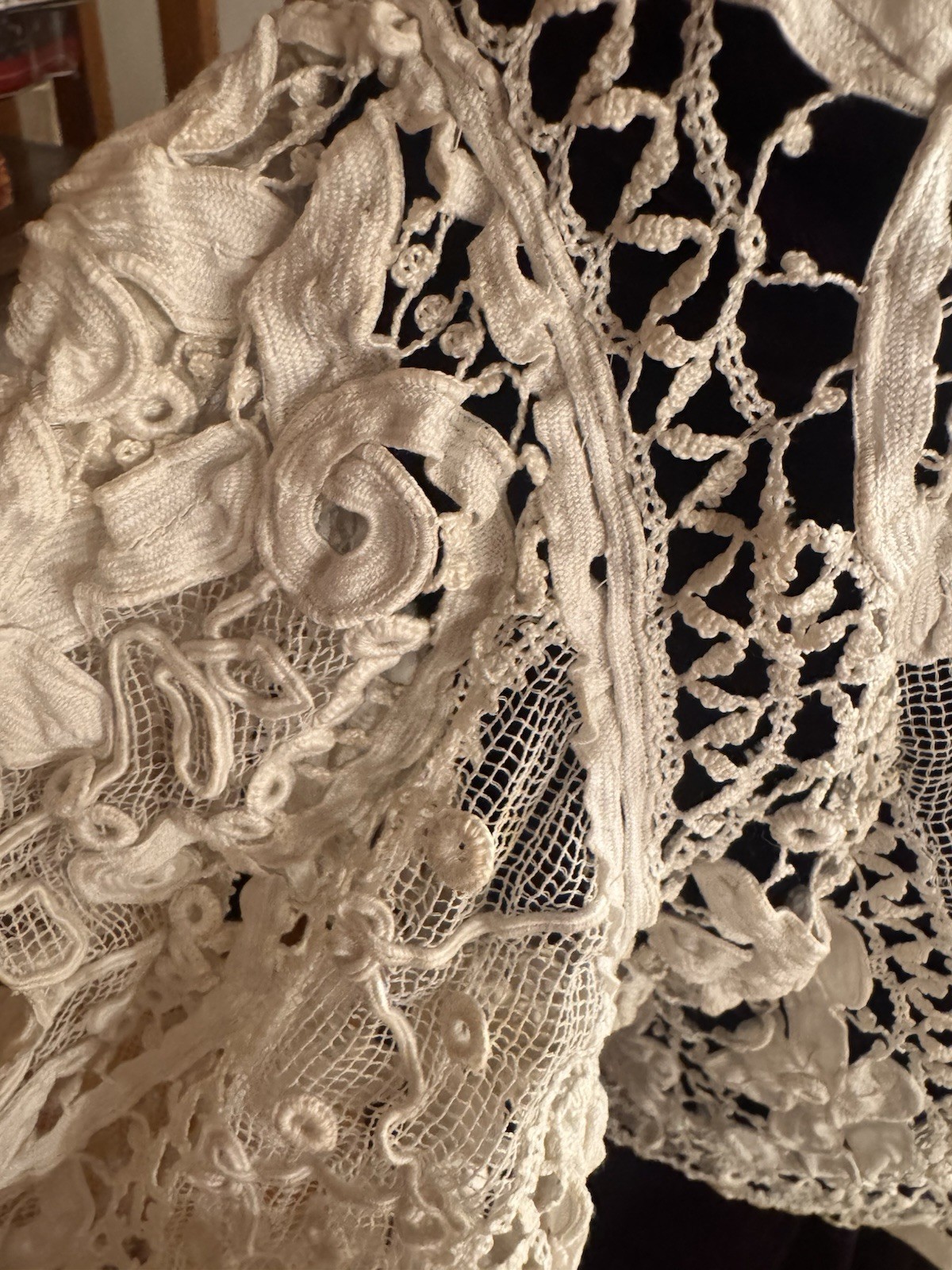 Antique Edwardian Irish Crochet Lace Jacket c 1905 Handmade White Blouse Top VGC