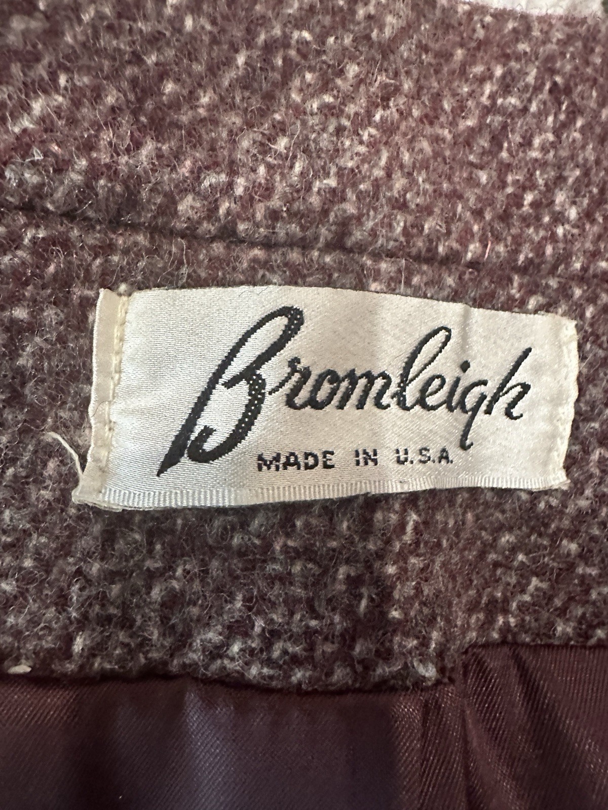 Bromleigh Vintage 100% Pure Wool Coat Burgundy Made in USA