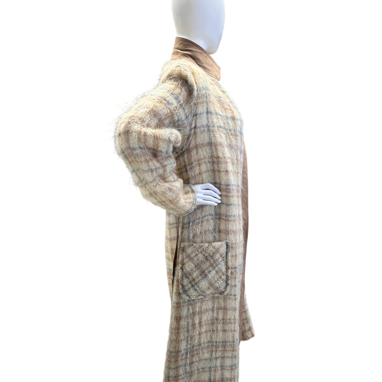 1960s Gino Rossi Mohair LIghtweight Plaid Long Cardigan Robe Jacket Coat JS