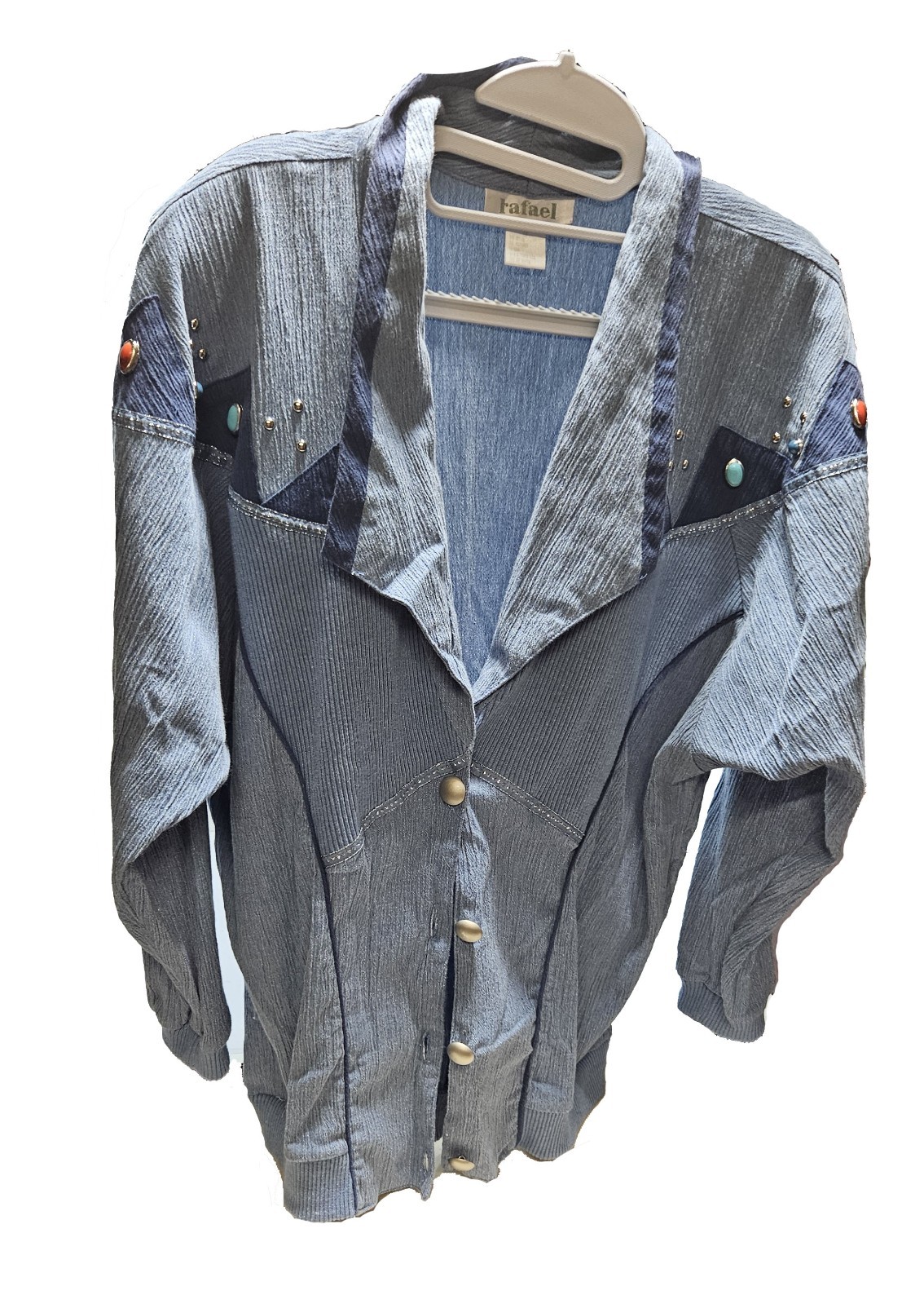 ✅ Vintage~Rafael~Jean~Jewel Blouse~Bedazzled~Womens~Button Down Shirt~Medium