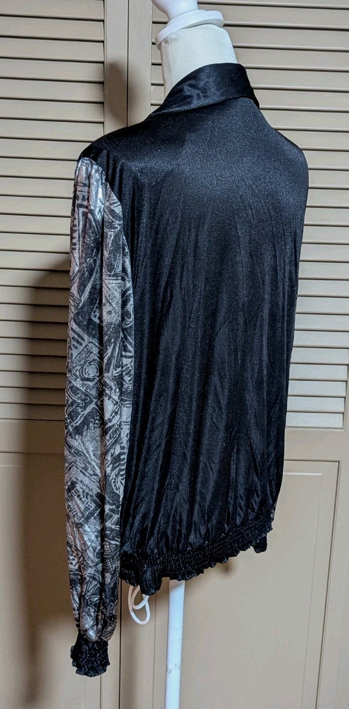 Vtg 80s Lori of CA Casuals Blouse Top Shirt Black And Silver Metallic Disco 12