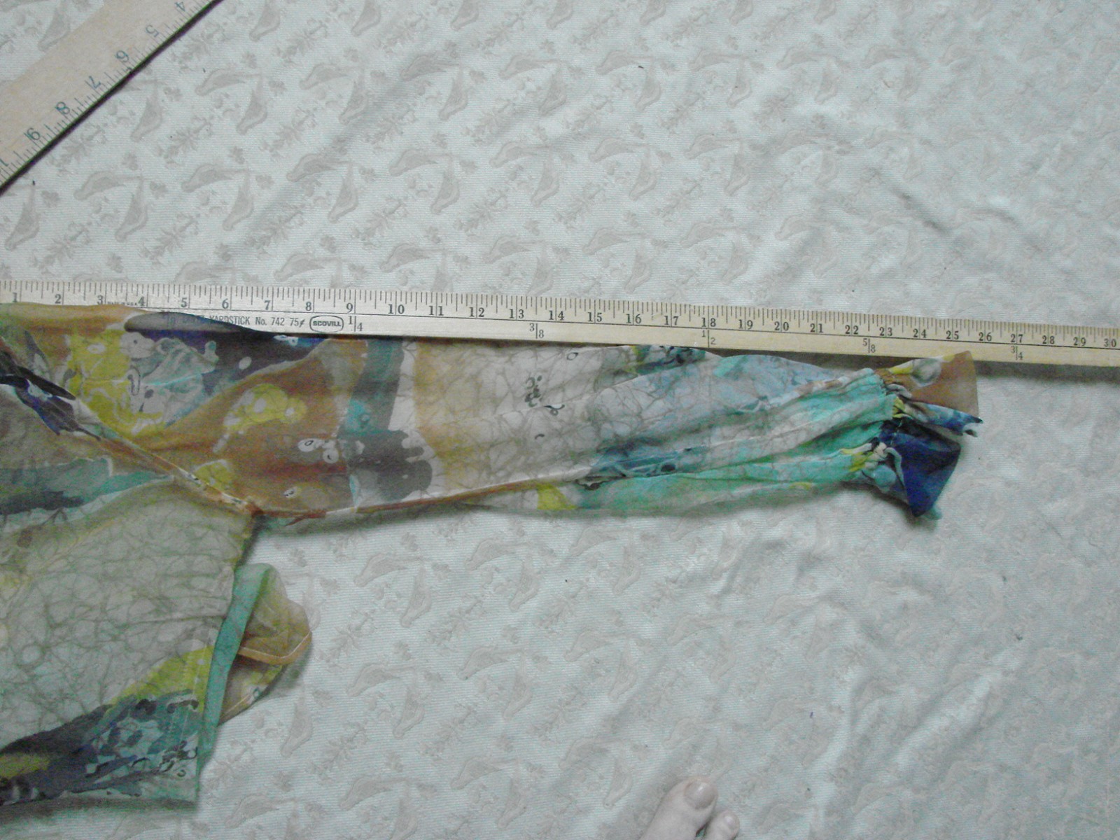 VTG 50s Long Sleeve Top Blouse Button Front Sheer Water Color Batik M UNIQUE VGC