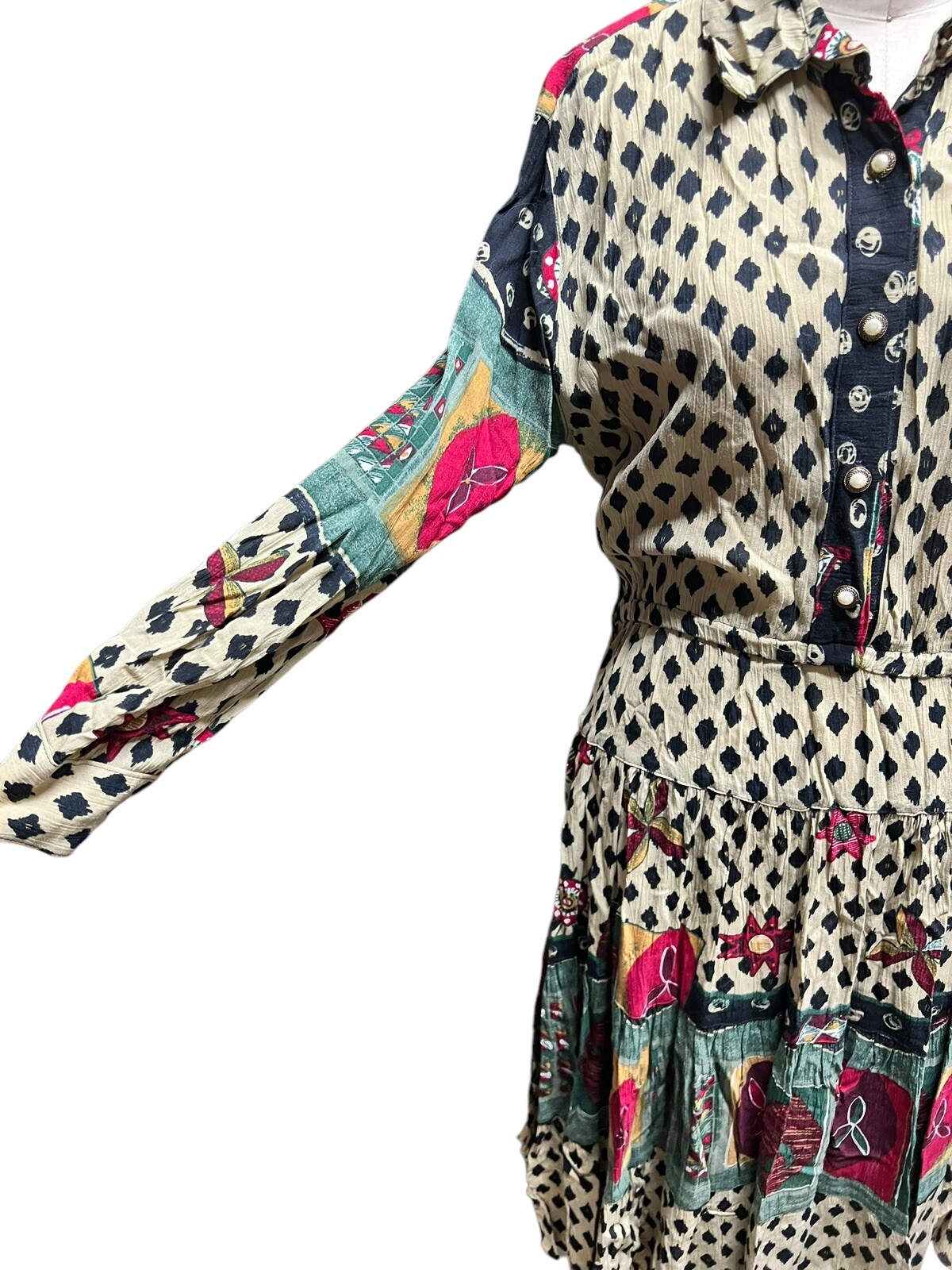 Vintage D. Frank Women’s Western Rayon Colorful Artsy Swing Dress USA Made SZ 6