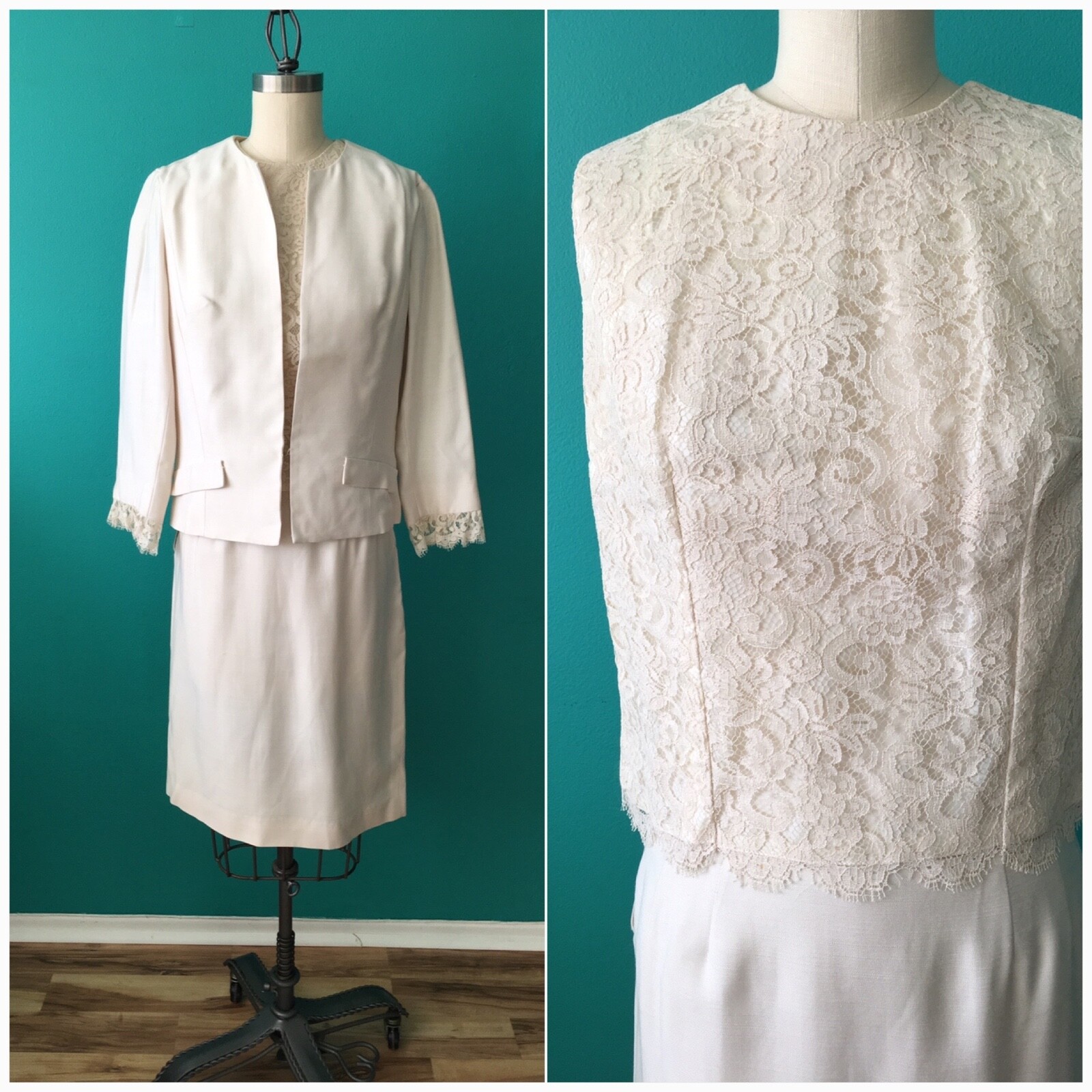 3 Piece Vintage 1960s Carol Craig Skirt Suit Ivory Lace Mother Of The Bride