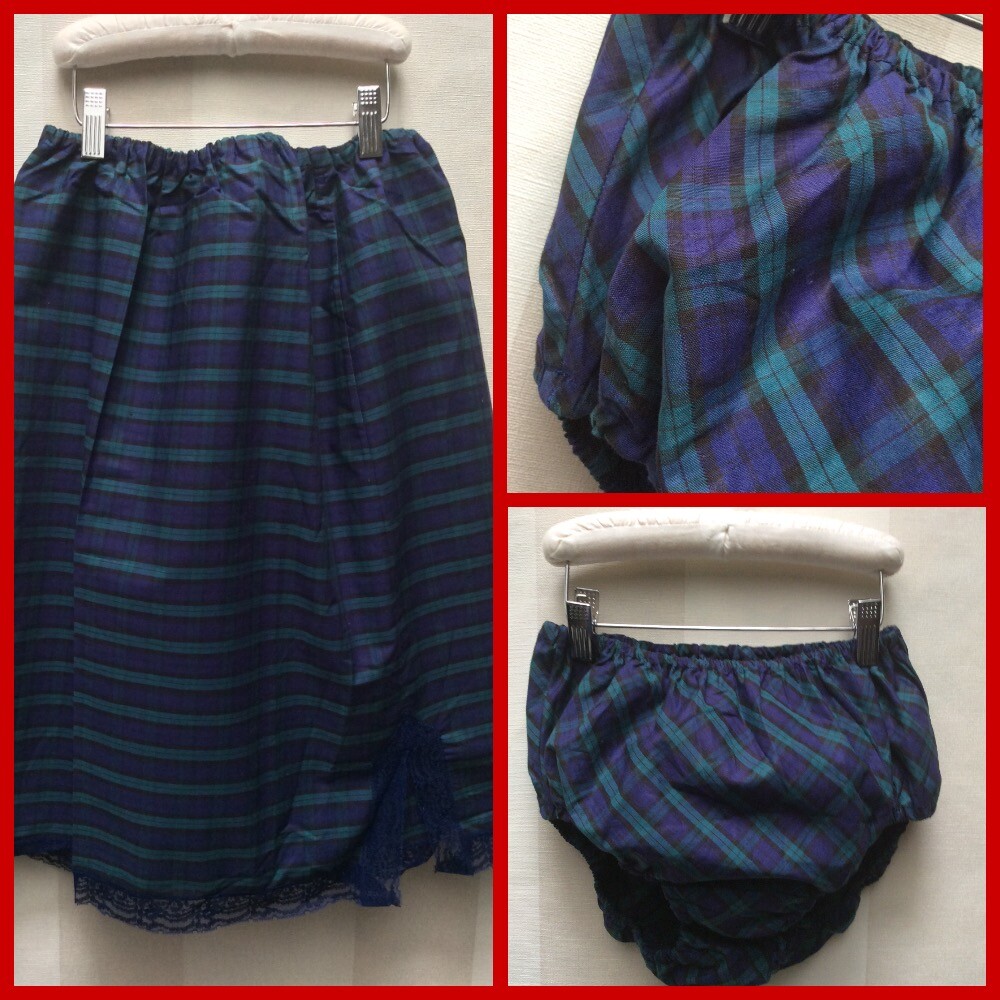 Vintage 60s Tartan Lingerie Set Made in Holland. Underskirt and Brief. Size M-L.