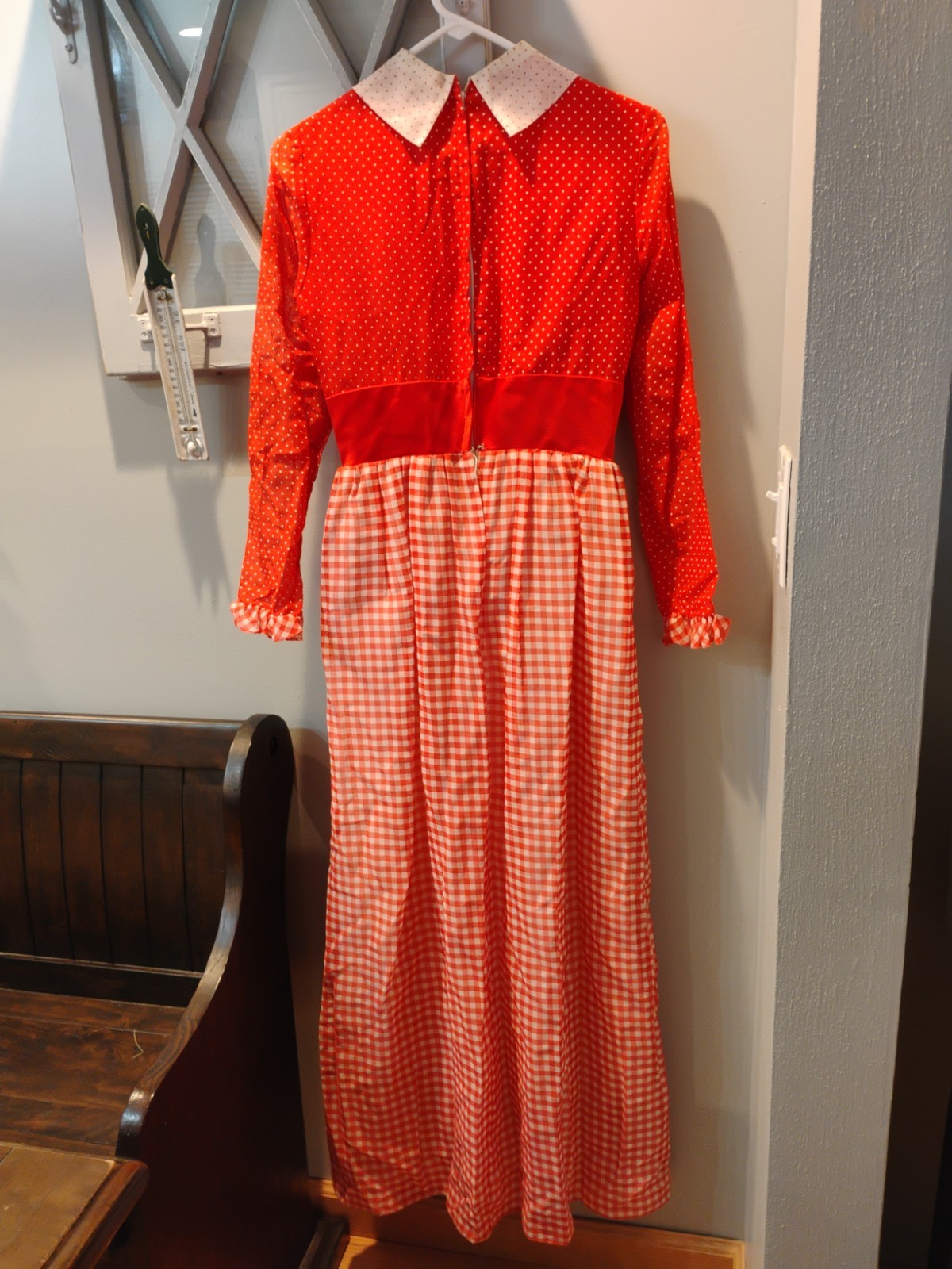 Vintage 1970’s Dress Red Gingham Maxi Prairie Maxi Cottage Size 9/10 (L-4)