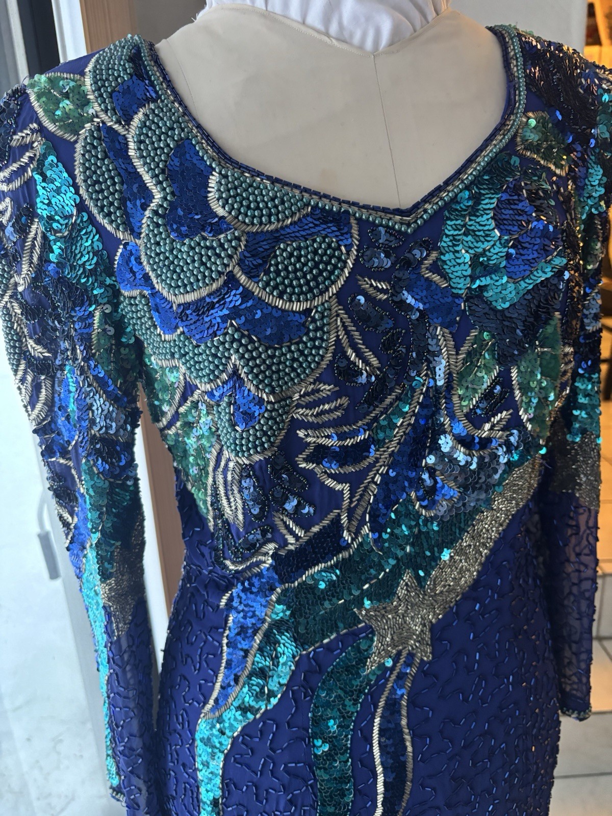 Vintage Niteline Beaded Sequin Silk SHOOTING STAR SHEATH DRESS PARTY SZ 10 Small