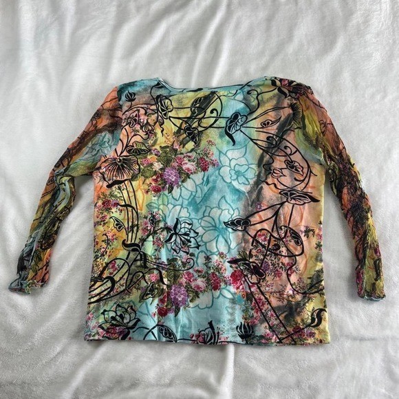 Take Two teal glitter mesh sleeve graphic babydoll fairy top y2k vintage euro