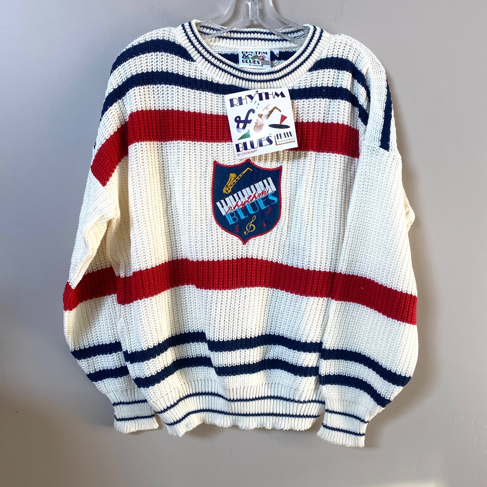 NWT Vintage 80s Rhythm & Blues by Catalina Womens Novelty Music Band Sweater XL