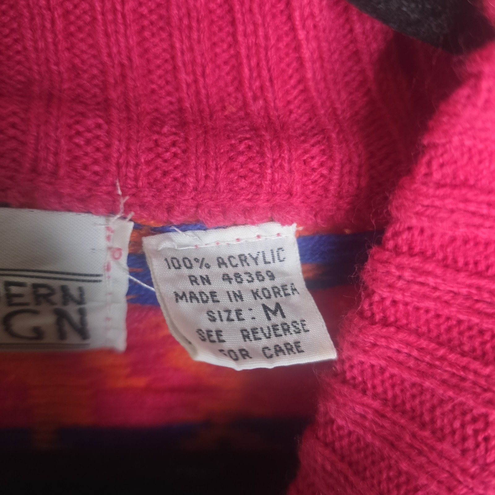 Vintage Modern Reign Sweater Womens M Bright Neon Horse Mockneck 80s 90s