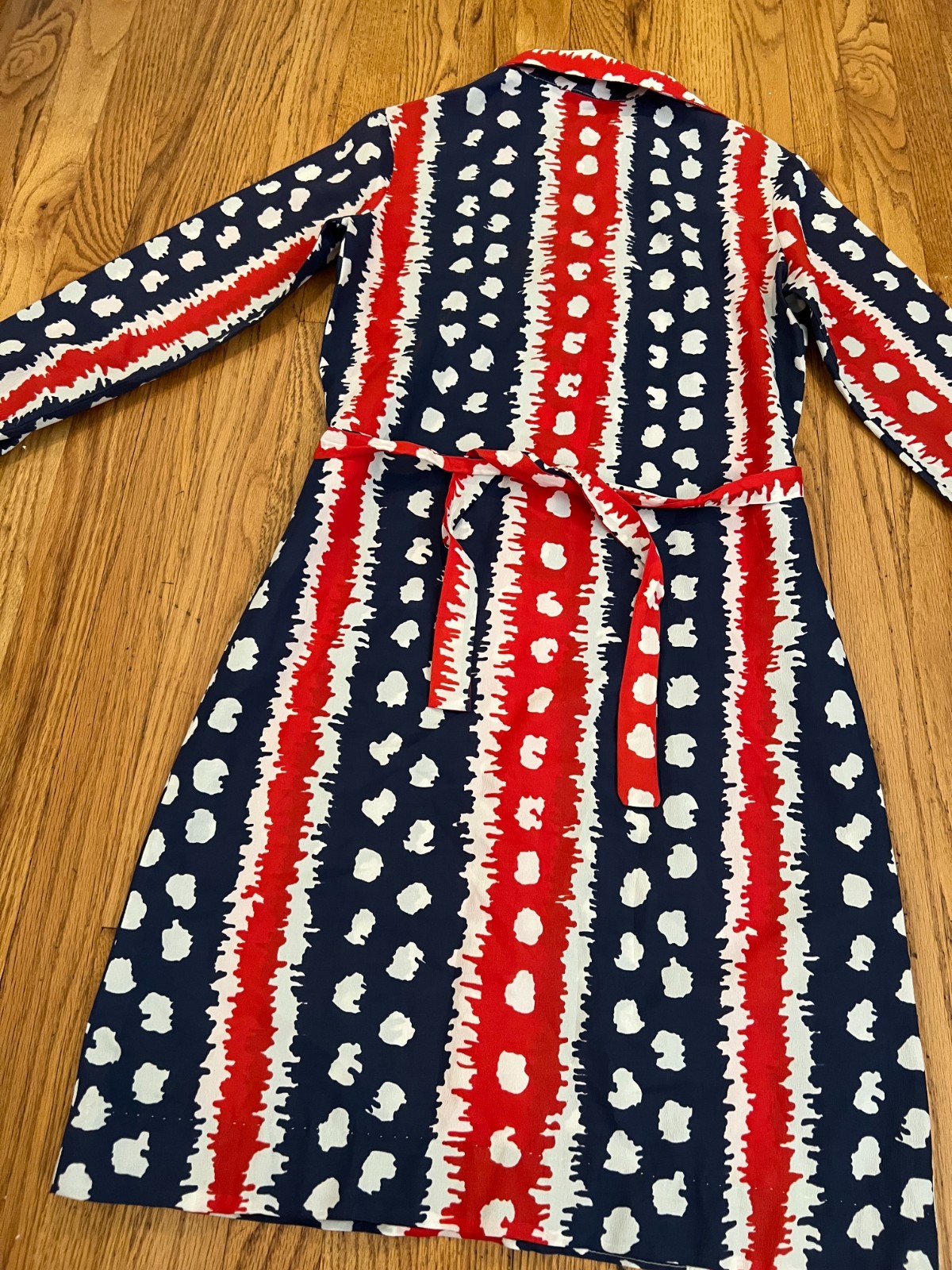 VTG 50s-60s Fritzi San Francisco Midi Dress Large Belted Wrap Tie Red/White/Blue