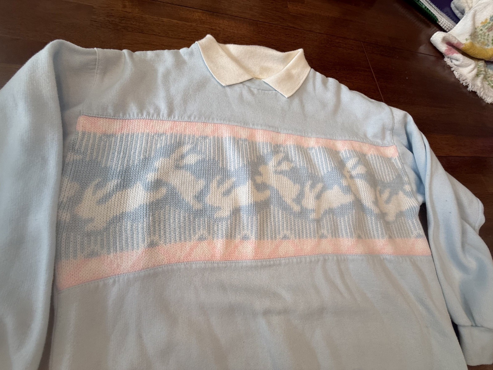 Vtg 80s Lauren Brooke Pastel Bunny Collared Sweatshirt Sz M Cottagecore