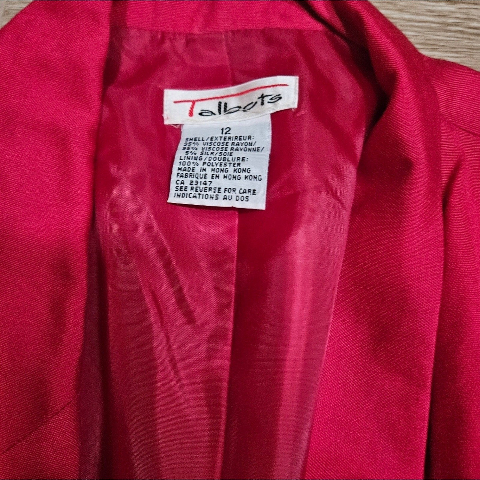 Talbots Blazer Hot Pink Fuchsia Silk Blend Oversized Padded Shoulders Size 12