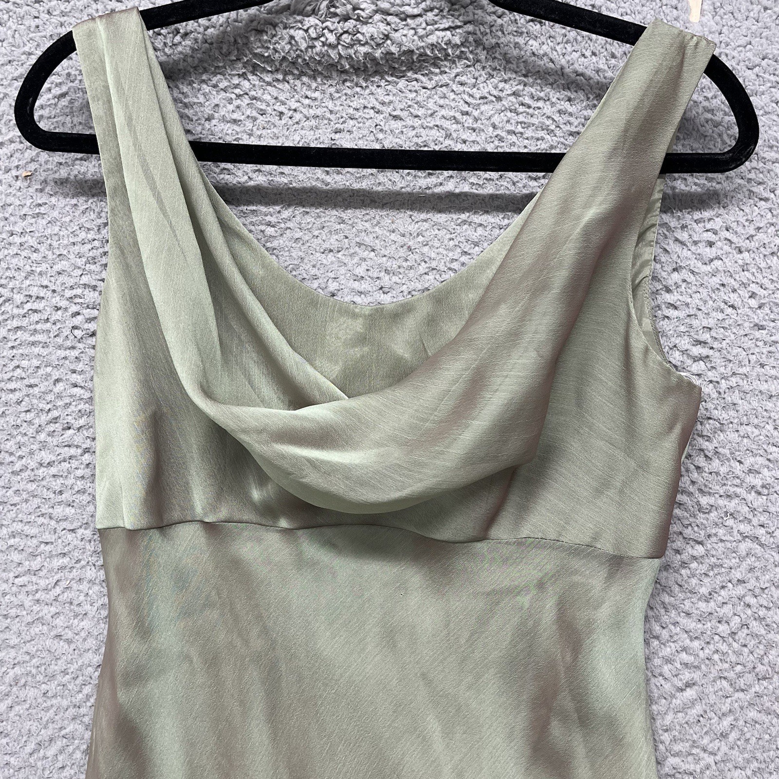 Y2K Michaelangelo Fairy Dress Womens 10 Green Iridescent Draped Neck 90s Chiffon