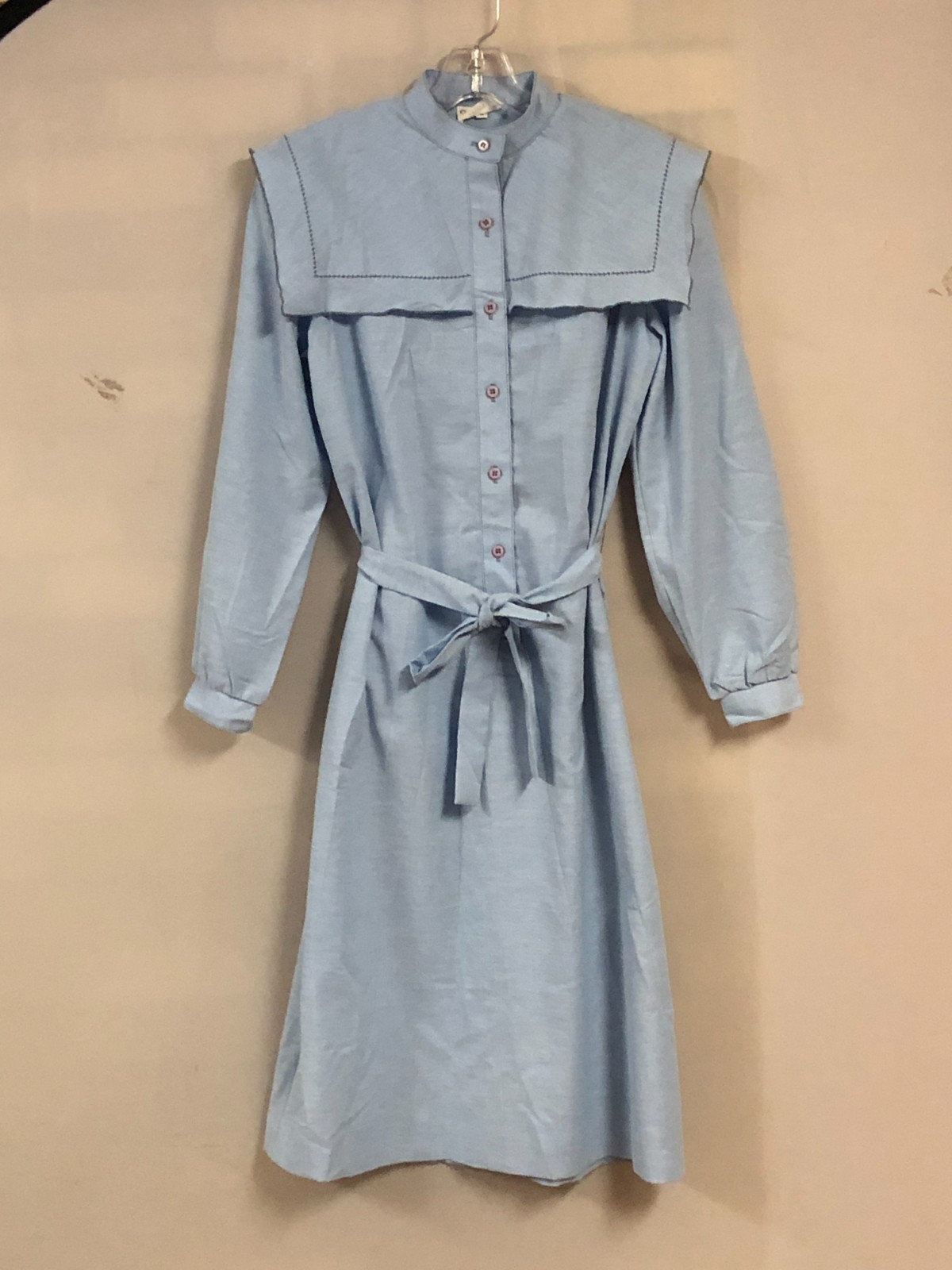 Vintage Country Miss Petites Blue Sailor Collar Shift Dress Belted Size 8 ILGWU