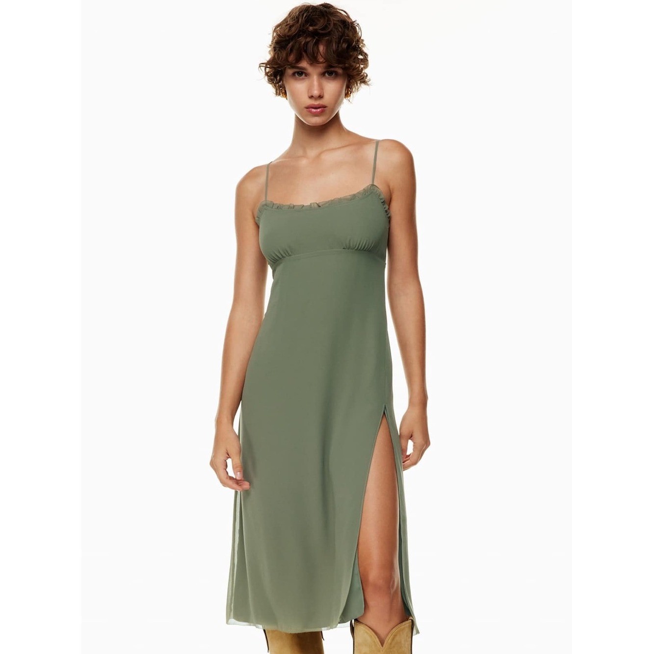 Aritzia Wilfred Sister Dress Sage Green Midi Chifon Dress Size 00