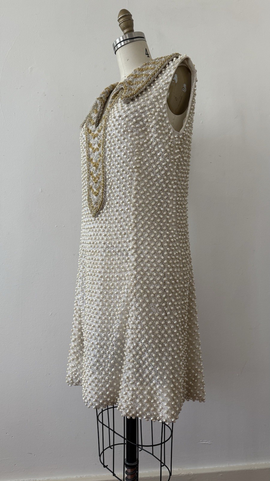 1960s Alexander’s Heavily Beaded Embellished Lace/Faux Pearl Mini Dress Couture