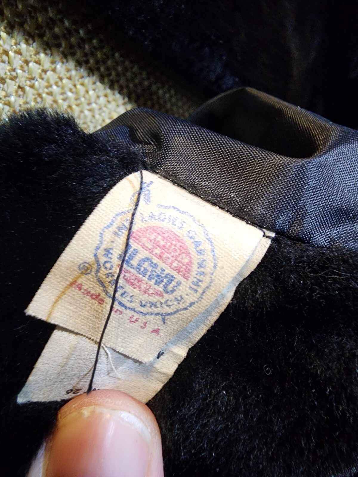 Borgana Faux Fur Black Coat Mod Size 18 Union Label Leather Accents Vintage 1960