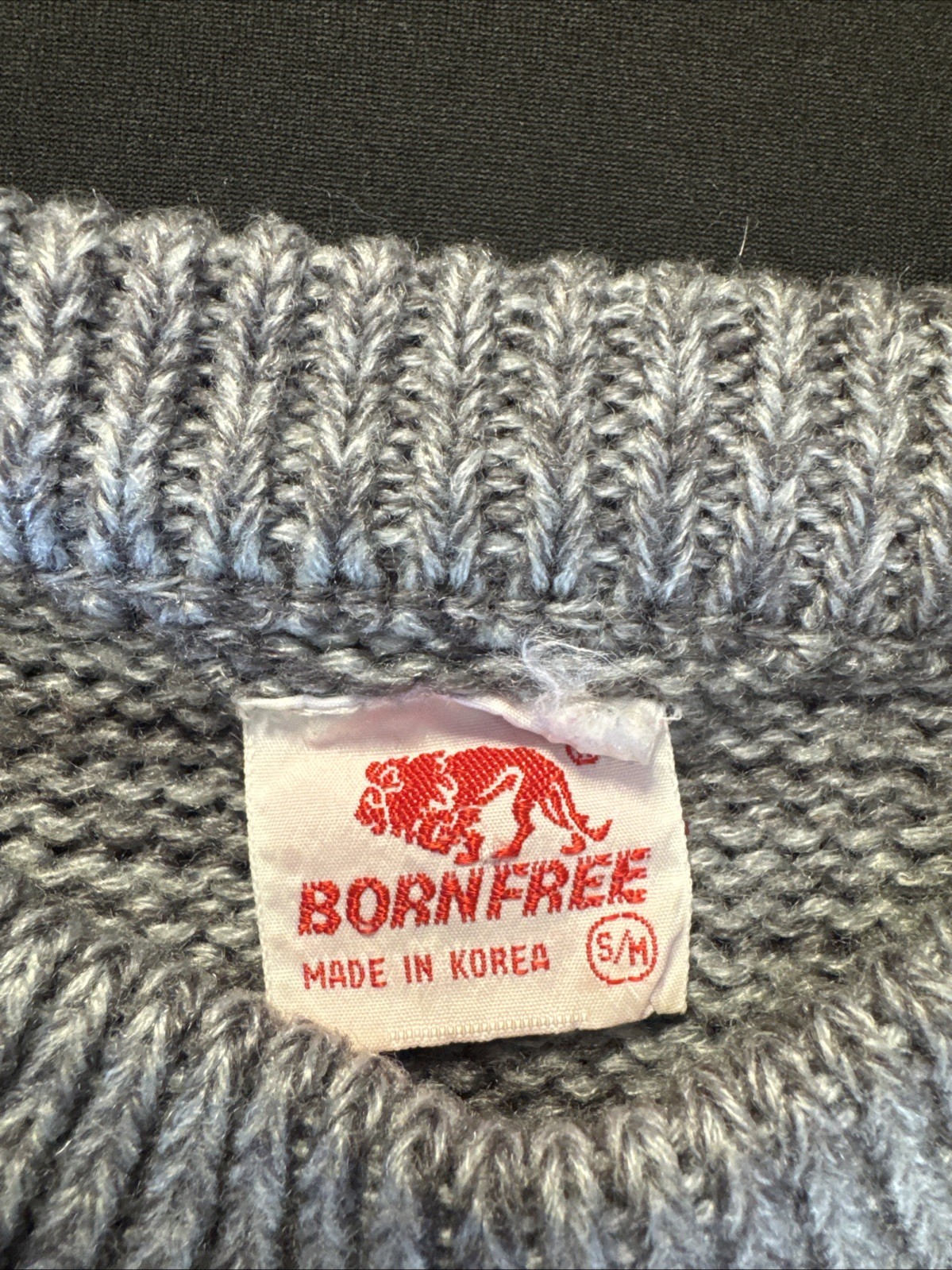 Vintage 80s Born Free 3D Wave Knit Sweater Size S/M Gray Chunky Ribbed Korea