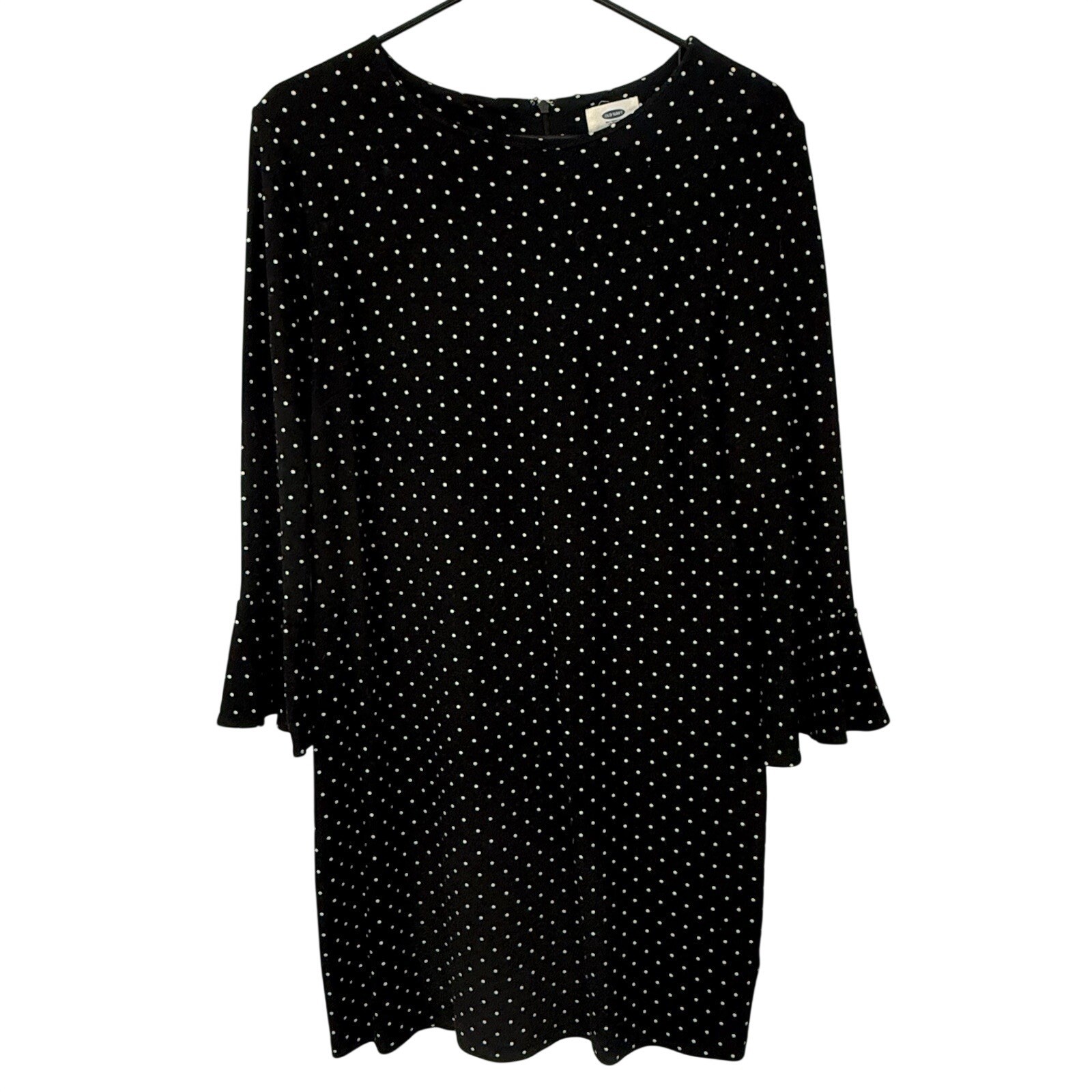 OLD NAVY Polka Dot Dress Medium Womens Black White Mini Preppy Stretch Knit