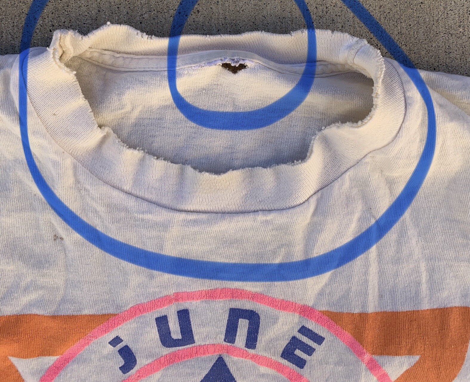 Vintage June Mountain T Shirt 80s Geomeric Neon Graphics Distressed Worn Holes