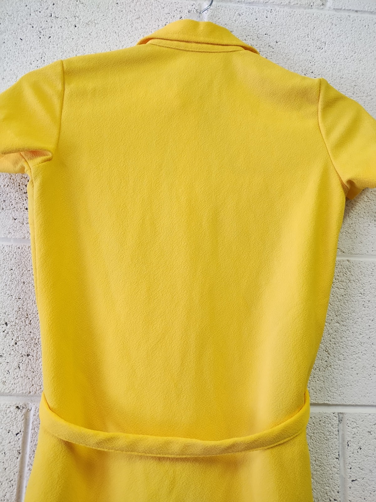 Vintage 1970’s Yellow Polyester Dress Brass Nautical Buttons Belt Pockets SM/M