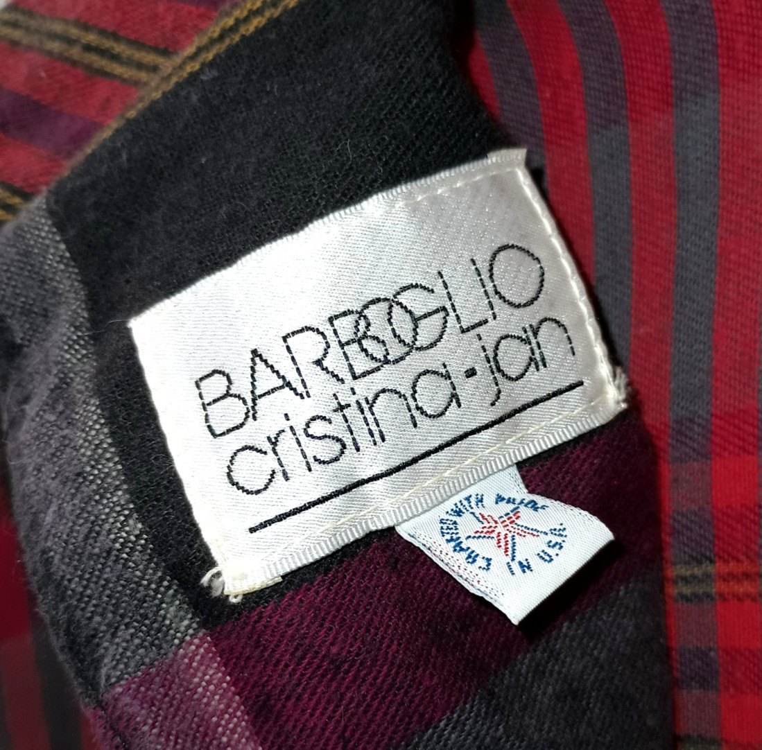 Vtg 80s Barboglio Cristina Jan Rustic Red Plaid Flannel High Collar Pullover Top