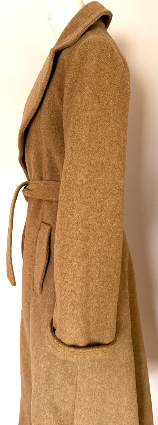 Vintage Camel Wool Belted Coat Tailored Fit & Flare Minimalist Quiet Luxury 70’s