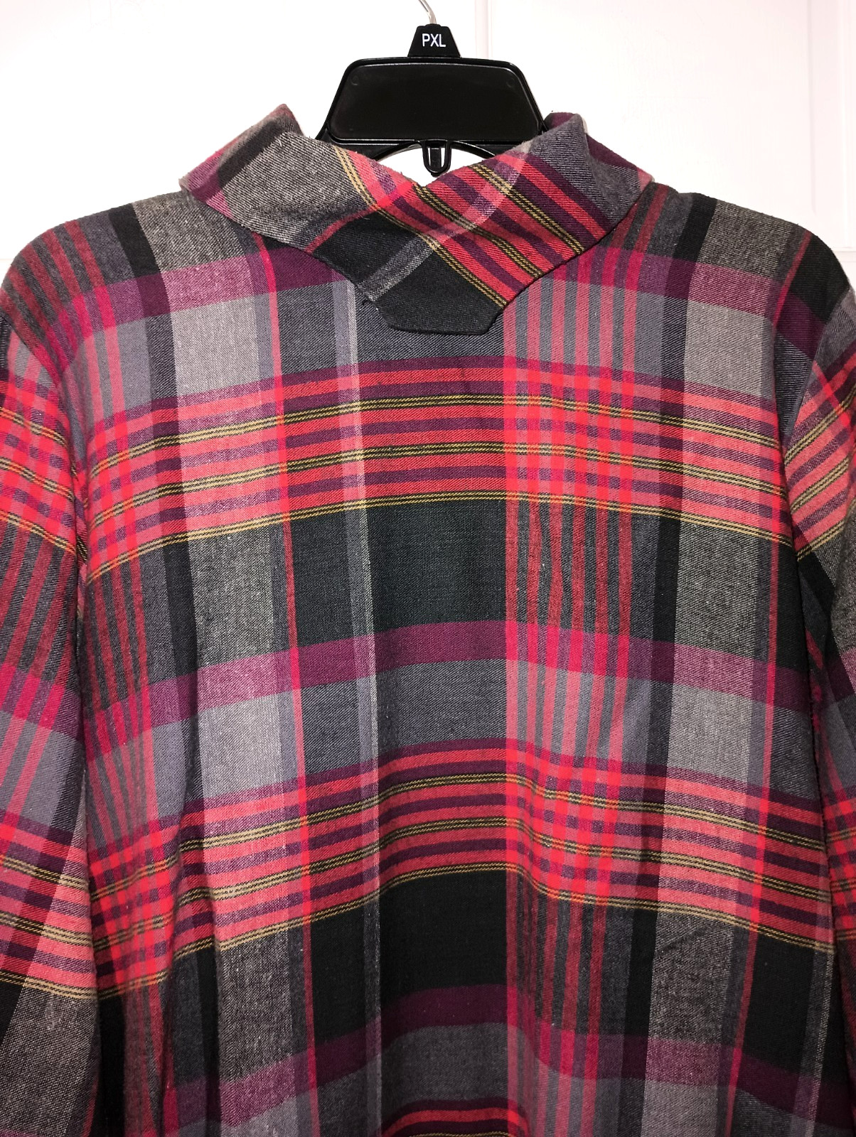 Vtg 80s Barboglio Cristina Jan Rustic Red Plaid Flannel High Collar Pullover Top