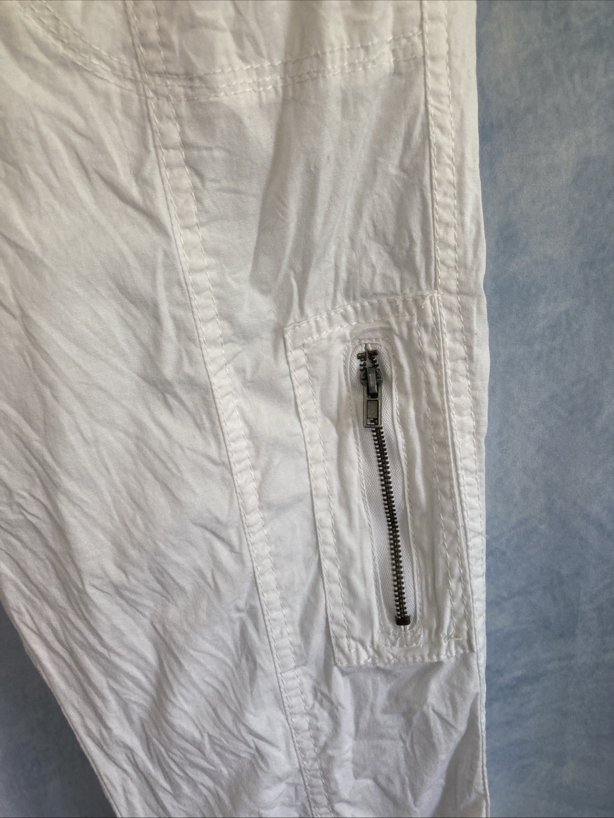 Vtg Y2K Jazzie White Cargo Capris Juniors M 14” Waist Grunge Utility Crop Zipper
