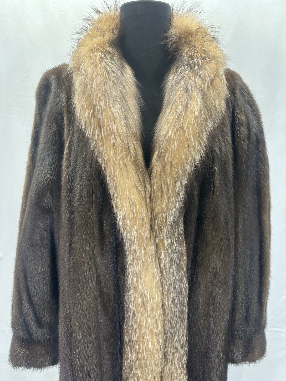 SAGA MINK Women’s Vintage Mahogany Mink Full Length Coat w/ Crystal Fox Tux