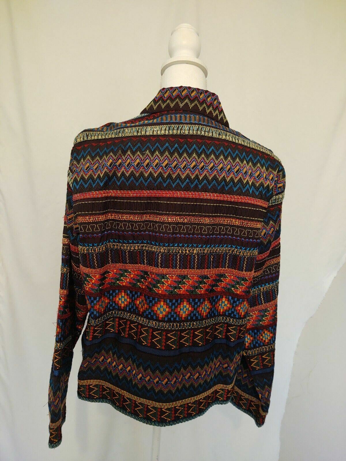 90’s Chico’s Bohemian Bright Embroidery Ethnic Retro Shirt Jacket Boho Hippie