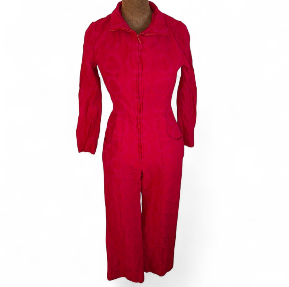 Vuokko Women’s Vintage Jumpsuit Size 36 S/Xs Circle Red Pink Dot Long Sleeve