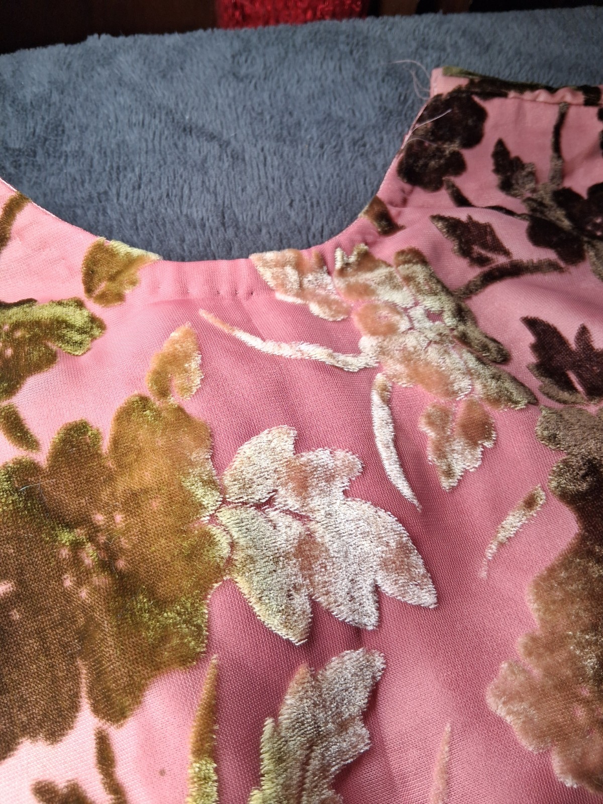 Vintage 1970s Pink And Velvet Green Dress