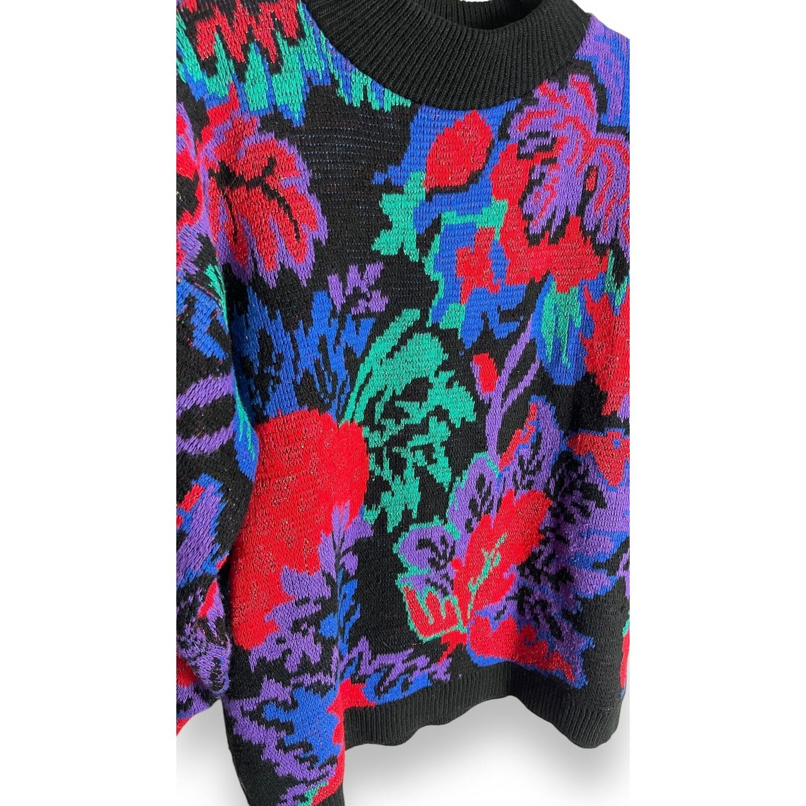 Rose Metallic Pullover Colorful Abstract Sweater Acrylic Statement Bold Crewneck