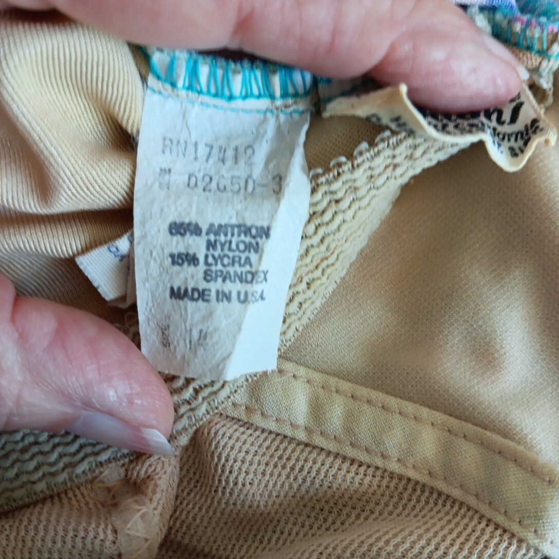 Vtg 14 One Piece Floral Sea Fashions of California Skirt Swimsuit Bathing Suit