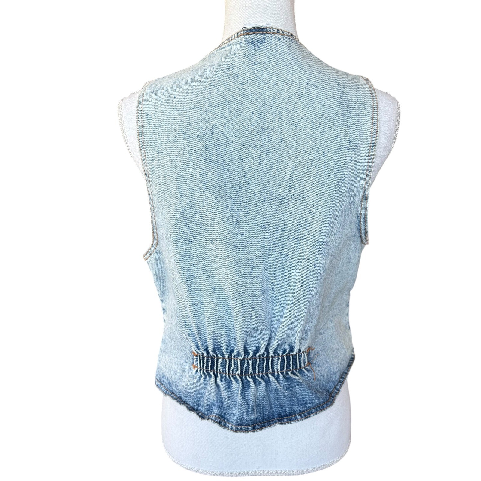 Zena Vintage Floral Denim Vest Womens Large Made in USA Acid Wash Cottagecore