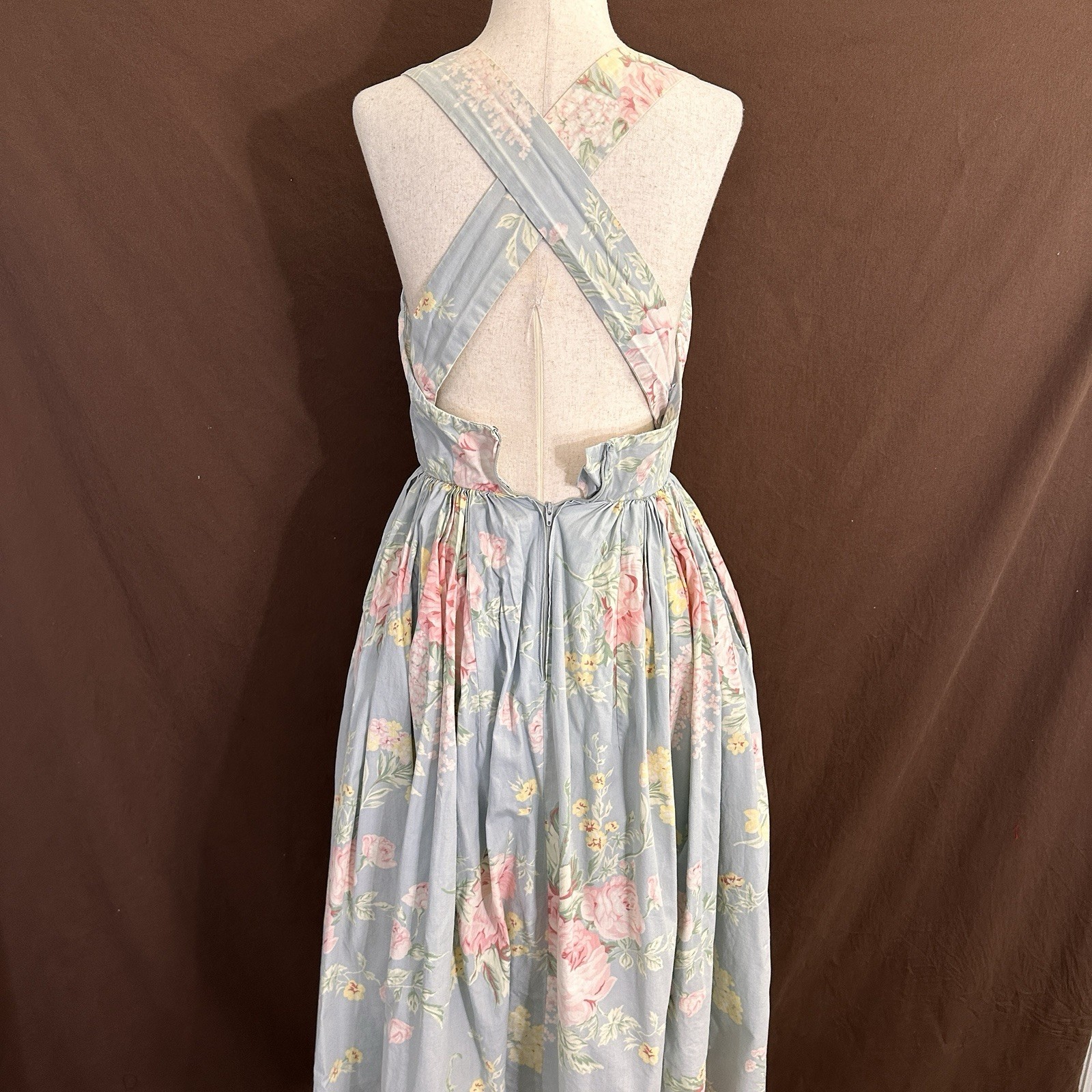Vtg Banana Republic Sun Dress 4 Cotton Midi 70-80s Floral Garden Rose