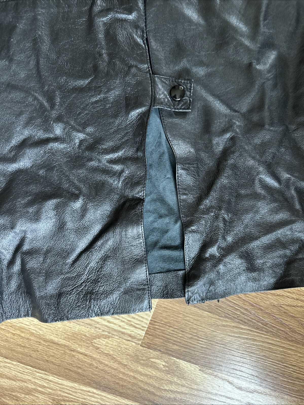 Vintage Black Leather Skirt Size 13 High Waist Ankle Mid Length Leathercraft
